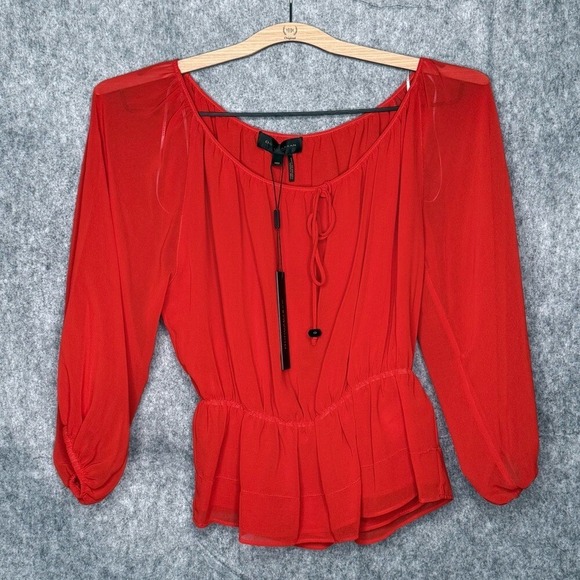 Donna Karan Tops - NWT Donna Karan Women's Poet Blouse in Red- Sz XXS